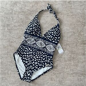 Michael Kors halter Navy/white women's size 10 one piece smooth shaper swimsuit